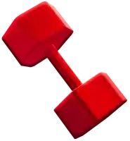 a red dumbbell on a white background that looks like a diamond