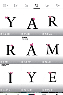 the letters y a r a m and i y e are displayed on a white background