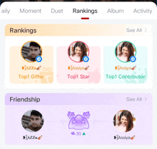 a screenshot of a friendship and rankings page on a phone