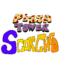 a logo for pizza tower scorched with a pizza on top