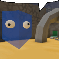 a cartoon drawing of a blue cube with eyes