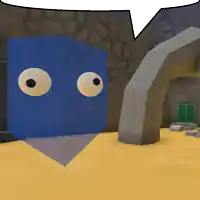 a cartoon drawing of a blue cube with eyes