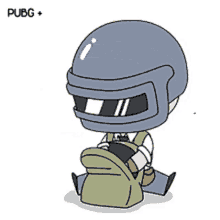 a cartoon of a man wearing a helmet and holding a gun .