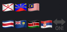 a row of flags with one that says on on it