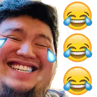 a man with tears coming out of his eyes and three laughing emojis