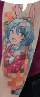 a tattoo of a girl with blue hair and bunny ears