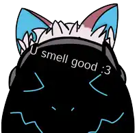 a drawing of a cat with the words " u smell good " written on it