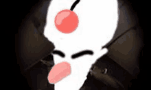 a white cartoon character with a red cherry on his head and a pink nose .