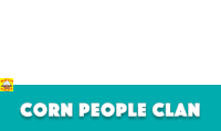 a blue and white banner with the words corn people clan on it