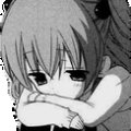 a black and white drawing of a sad anime girl hugging herself .