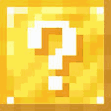 a yellow block with a white question mark on it in a pixel art style .