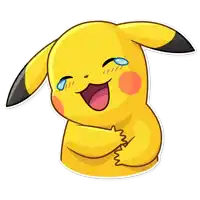 a sticker of a pikachu with its eyes closed and its mouth open