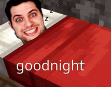 a man is sleeping in a bed with the words goodnight written on the bottom