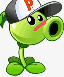 a cartoon character wearing a hat with a letter p on it