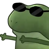 a cartoon frog wearing sunglasses with a bone in its arm