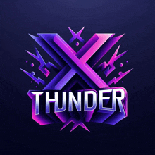 a logo that says thunder with a purple and blue background