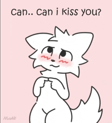 a drawing of a furry animal with the words can can i kiss you written on it