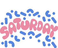 the word saturday is surrounded by blue spots on a white background