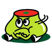 a cartoon illustration of a green object with an angry face on it