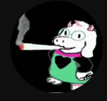 a cartoon character is smoking a cigarette in a circle .