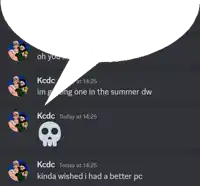 a screenshot of a discord conversation between kcdc and another person