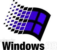 a windows logo with a blue window and black squares on a white background