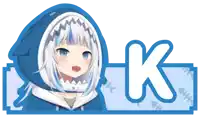 a picture of a girl with a shark head and the letter k below her