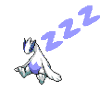 a pixel art drawing of a white and purple pokemon sleeping