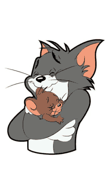 tom and jerry are hugging each other in a cartoon drawing .