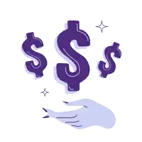 an illustration of a hand holding a purple dollar sign