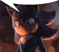 a close up of sonic the hedgehog with a speech bubble above his head