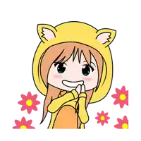 a cartoon of a girl wearing a yellow cat hoodie