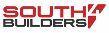 a logo for south 4 builders in red and black on a white background