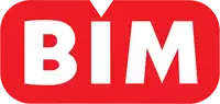 a red circle with the word bim in white