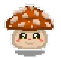 a pixel art drawing of a mushroom with the letter a on its face