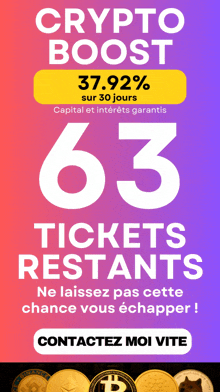 a poster that says crypto boost 63 tickets restants on it