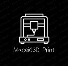 an icon of a 3d printer on a black background with the words maceio3d print below it .