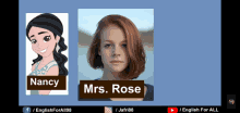 a picture of nancy and mrs. rose is displayed on a screen