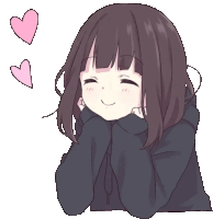 a drawing of a girl with two pink hearts behind her