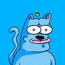 a blue cartoon cat with a crown on his head