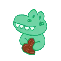 a drawing of a crocodile holding a heart with the word love on it