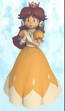 princess daisy is wearing a yellow dress with white petals