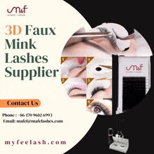 an advertisement for 3d faux mink lashes supplier contact us