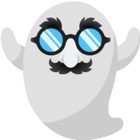 a ghost with glasses and a mustache on a white background