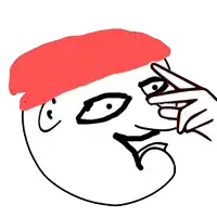 a drawing of a man with a red hat on his head