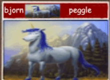 a picture of a unicorn with the words bjorn and peggle below it