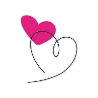 two pink hearts on a white background with a black line between them