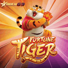 a poster for fortune tiger shows a tiger holding a red book