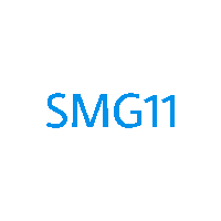 a blue and white logo for smg11 is on a white background