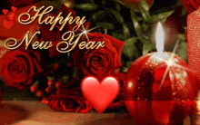 a happy new year greeting card with roses and candles